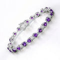 9.46 Ct Heart Purple Amethyst and Diamond Silver Tennis Bracelet by Fine Color Jewels