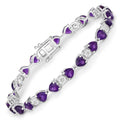 9.46 Ct Heart Purple Amethyst and Diamond Silver Tennis Bracelet by Fine Color Jewels
