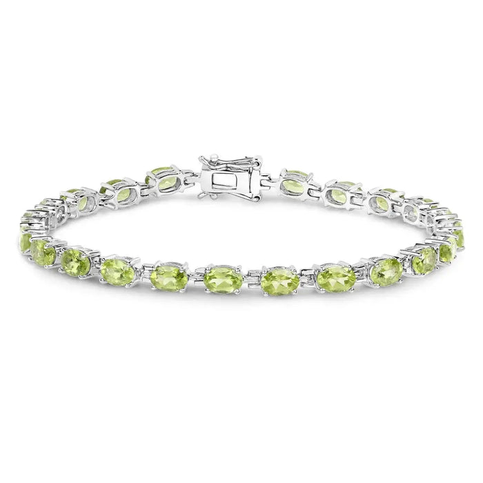 9.46 Ct Oval Olive Green Peridot Prong Sterling Silver Inline Tennis Bracelet by Fine Color Jewels