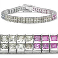 9.52 Ct Square Multicolor Multi-Sapphire Channel Silver Double Row Tennis Bracelet by Fine Color Jewels