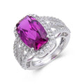9.59 Ct Cushion Created Purple Sapphire and White Topaz Prong Silver Halo Engagement Ring by Fine Color Jewels