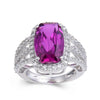 9.59 Ct Cushion Created Purple Sapphire and White Topaz Prong Silver Halo Engagement Ring