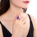 9.59 Ct Cushion Created Purple Sapphire and White Topaz Prong Silver Halo Engagement Ring by Fine Color Jewels