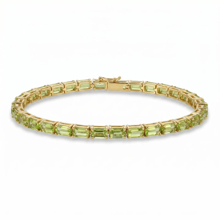 9.6 Ct Emerald Green Peridot Prong Silver Tennis Bracelet by Fine Color Jewels