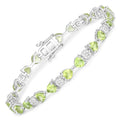 9.68 Ct Heart Green Peridot & Diamond Prong Silver Tennis Bracelet by Fine Color Jewels