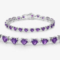 9.89 Ct Heart Purple Amethyst & Diamond Prong Silver Tennis Bracelet by Fine Color Jewels