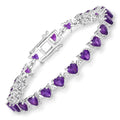 9.89 Ct Heart Purple Amethyst & Diamond Prong Silver Tennis Bracelet by Fine Color Jewels