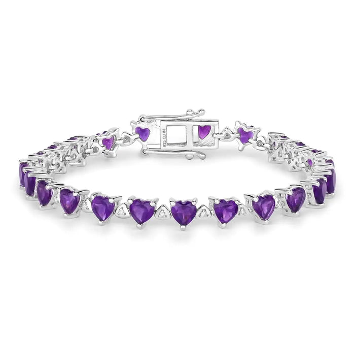 9.89 Ct Heart Purple Amethyst & Diamond Prong Silver Tennis Bracelet by Fine Color Jewels