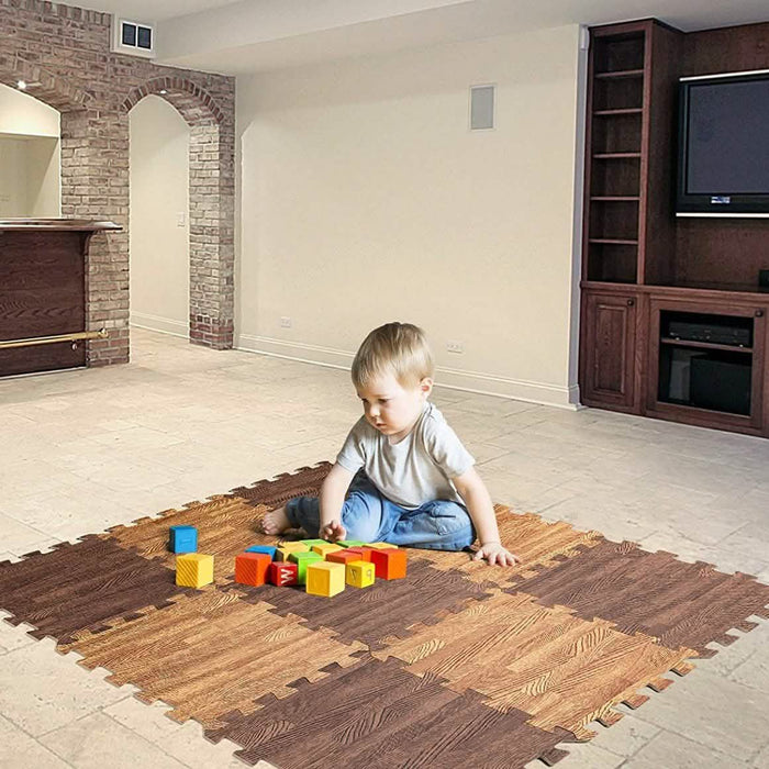 9-Piece Set: HemingWeigh Printed Wood Grain Interlocking Foam Floor Puzzle Mats by DailySale