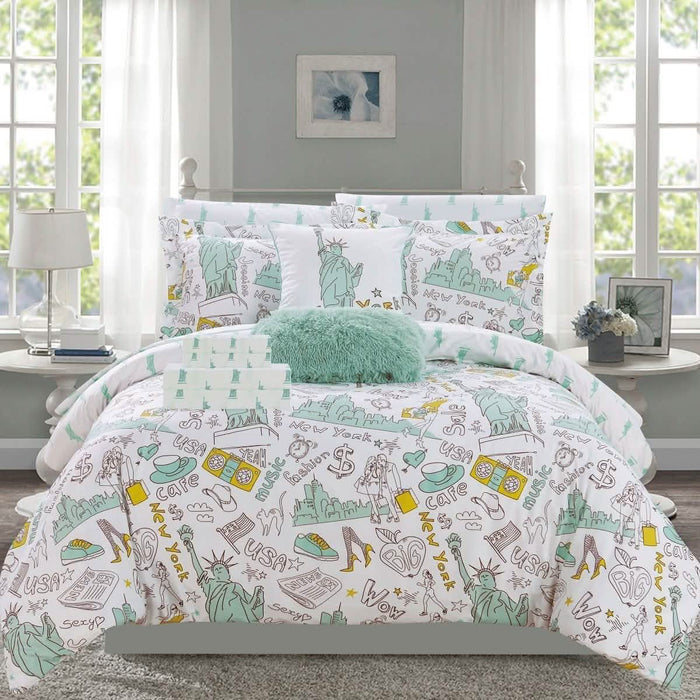 9-Piece Set: Liberty Reversible Comforter Set New York Theme Printed Design Bed by DailySale