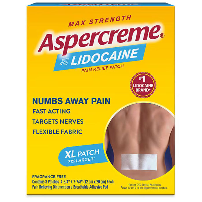 Aspercreme Lidocaine XL Pain Relief Patches - Max Strength 4% Lidocaine, 3 Count by Pasteur Pharmacy