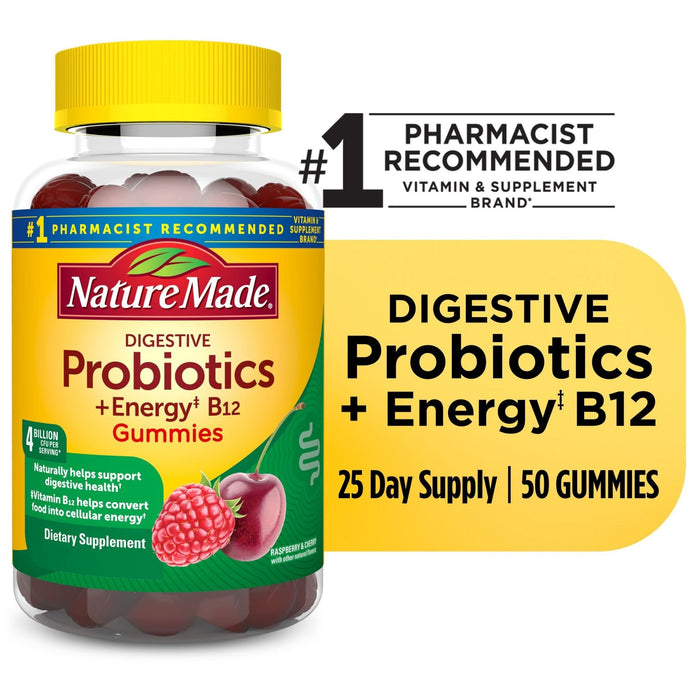 Nature Made Probiotics + Energy B12 Raspberry Cherry Gummy 50Ea by Pasteur Pharmacy