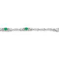 14k White Gold Oval Green Emerald Heart 7 inch Bracelet by Fine Color Jewels