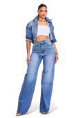 Iridescent High-Rise Rhinestone Wide Leg Jeans by The House of Stylez