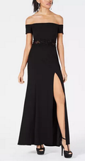Sequin Hearts Juniors Off The Shoulder Gown Black, Size 1 by Vanessa Jane