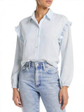 Aqua Sylvie Ruffle Trim Blouse, Size Small by Vanessa Jane