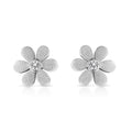 Matte Finished .925 Sterling Silver Diamond Accent Flower Hoop Stud Earring (I-J Color, I1-I2 Clarity) by Bids.com
