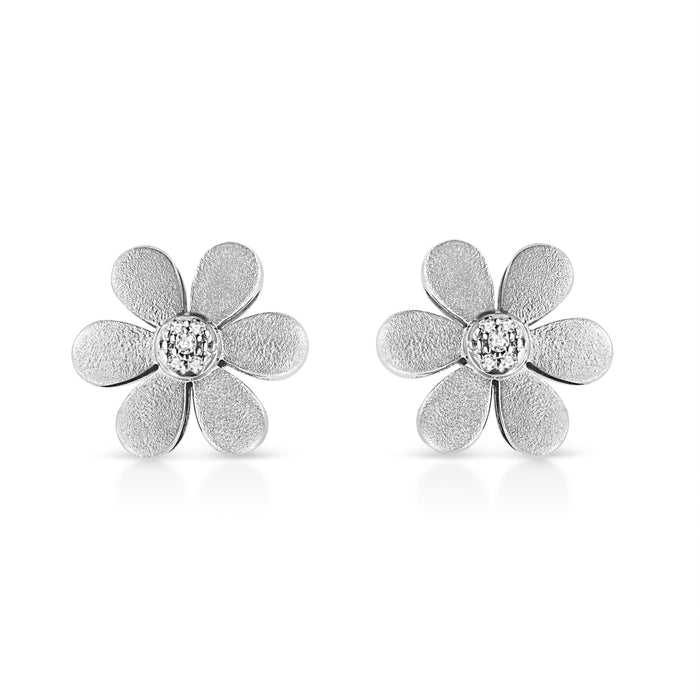 Matte Finished .925 Sterling Silver Diamond Accent Flower Hoop Stud Earring (I-J Color, I1-I2 Clarity) by Bids.com