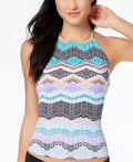 Bar III Spirit High-Neck Tribal-Print Tankini Top, Size Small by Vanessa Jane