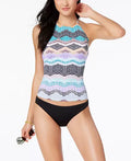 Bar III Spirit High-Neck Tribal-Print Tankini Top, Size Small by Vanessa Jane