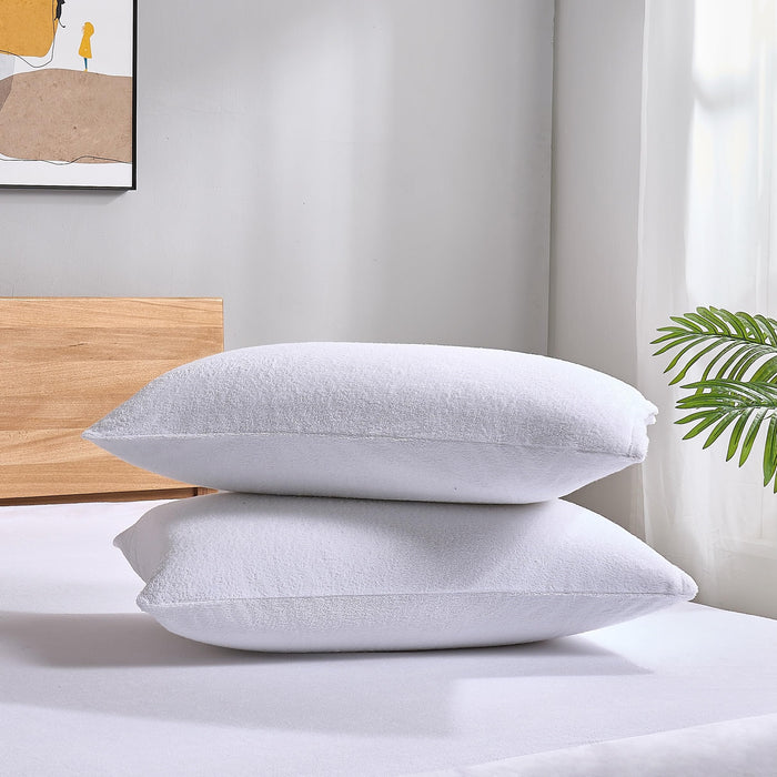ProtectMySleep Cotton Terry Pillow Protector 2Pack Hypoallergenic Standard Queen by Deal US