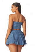 Giorgia Denim Top and Mini Skater Skort Set by The House of Stylez