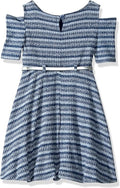 Youngland Girls Cold Shoulder Rib Knit Belted Skater Dress, Blue, Size 6X by Vanessa Jane