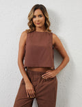 MSBESYOR Women Cotton Linen Crop Tank Top Sleeveless Tie Side Brown Size M by Deal US