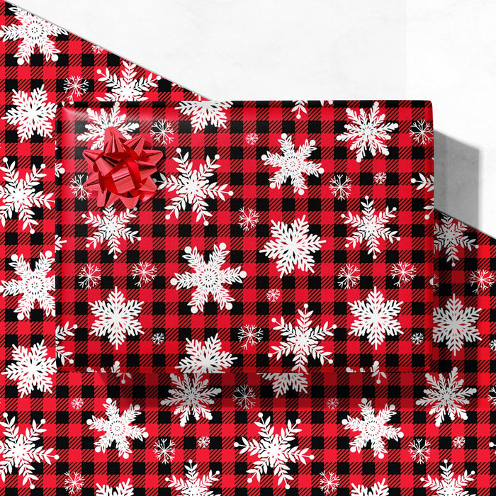 GIOLNIAY Christmas Wrapping Paper Snowflakes Red Black Plaid 28x40 4 Sheets by Deal US