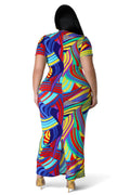 Curvy Multi Color V-NecK Maxi Dress by The House of Stylez