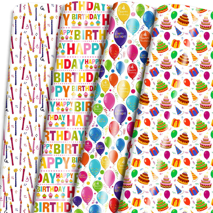 LCY WEDSHI Birthday Wrapping Paper 12pcs 20x29in Multicolor Birthday Theme by Deal US