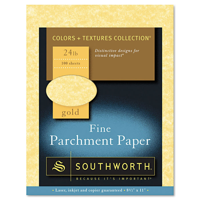 Southworth Parchment Specialty Paper, 24 lb Bond Weight, 8.5 x 11, Gold, 100/Pack