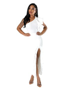2 PC Ribbed One Shoulder Ruffle Bodysuit & Matching Skirt by The House of Stylez