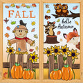 OWUH Fall Window Clings 6 Sheets Pumpkin Maple Leaves Scarecrow Brown by Deal US