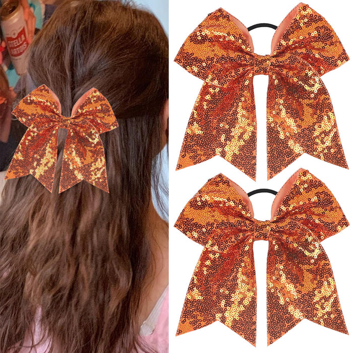 Xepeelo 2Pcs Orange Glitter Bow Elastic Hair Ties Bands Ponytail Holder 1 Count by Deal US
