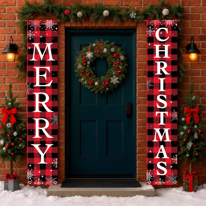 X-Protector Merry Christmas Buffalo Plaid Banner 71x13 Red by Deal US