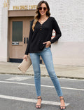 Edelqual Womens Long Sleeve Henley V Neck Sweater Black Size M by Deal US