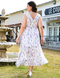 EYWOL Women's V Neck Boho Floral Chiffon Wedding Guest Dress Purple Size L by Deal US