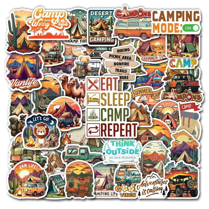BIGZORO Desert Camping Stickers Camel Cactus Waterproof Vinyl Pack 50 by Deal US