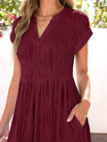 ANRABESS Womens Summer V Neck Cap Sleeve Tunic Dress Wine Red Size L by Deal US