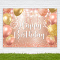 Riyidecor Happy Birthday Backdrop Champagne Pink Gold Balloons 7x5ft Polyester by Deal US