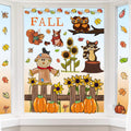 OWUH Fall Window Clings 6 Sheets Pumpkin Maple Leaves Scarecrow Brown by Deal US