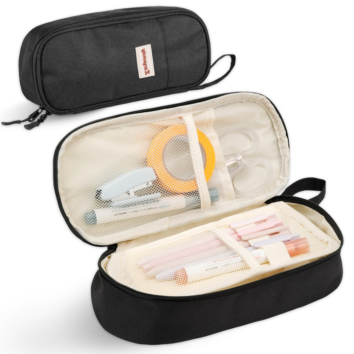 Zzrywuty Large Zipper Pen Case Pencil Pouch for Office Travel Black by Deal US