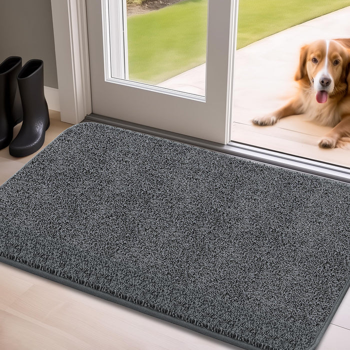 Mibao Front Door Mat Non-Slip Waterproof 35.5x59in Dark Grey TPR Backing by Deal US
