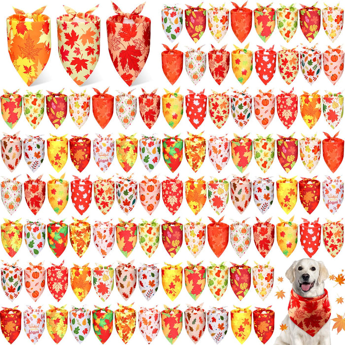 Preboun 100Pcs Fall Thanksgiving Dog Bandanas Pumpkin Maple Leaves Yellow Orange by Deal US