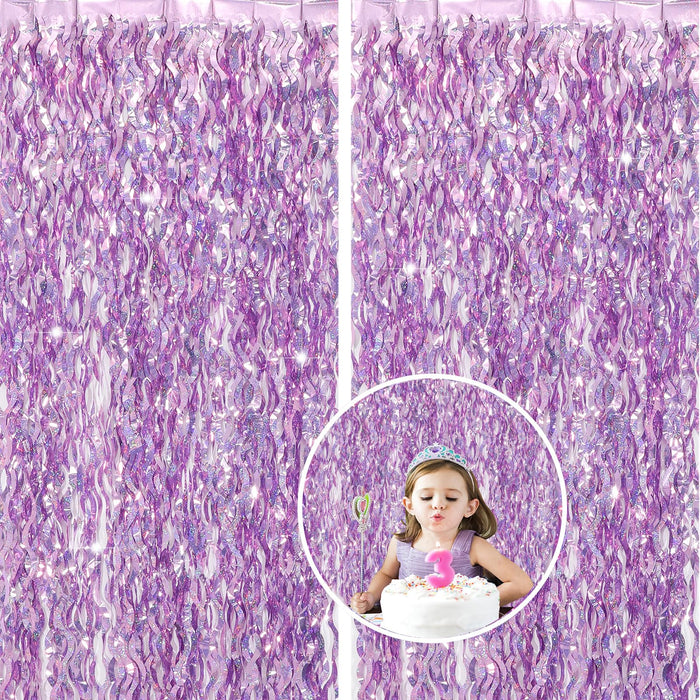 WBinFeng Lilac Pink Wave Party Backdrop Foil Fringe Curtain Streamers 2 Pack by Deal US