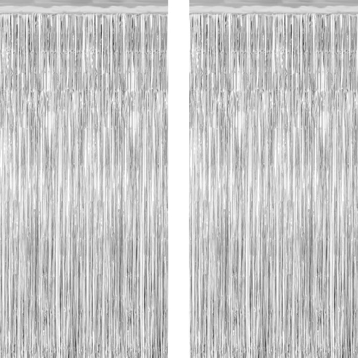 ZATAYE 2 Pack Tinsel Backdrop 3.28x7.05 FT Silver Metallic Foil Curtains by Deal US