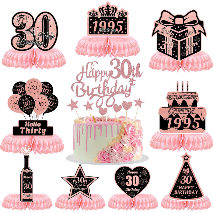 ITHKIRHO 30th Birthday Honeycomb Centerpieces Rose Gold 10 Pcs Decorations by Deal US