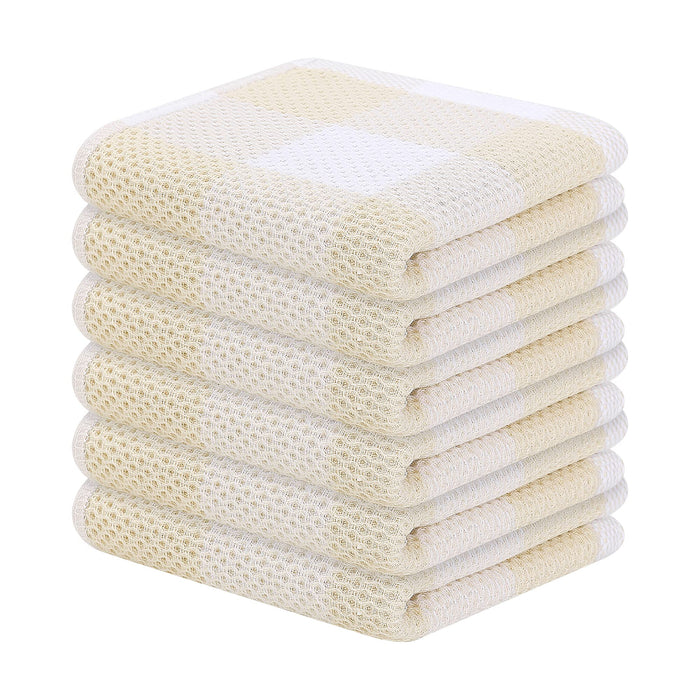 Homaxy Cotton Waffle Weave Check Plaid Dish Cloths 12x12 White Beige 6-Pack by Deal US