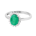 1.20 Ct Oval Green Zambian Emerald Diamond Prong 10k Gold Halo Ring by Fine Color Jewels
